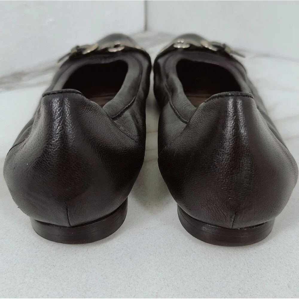 AGL Attilio Giusti Leombruni Black Patent Leather Cap Toe Ballet Flats, 9.5